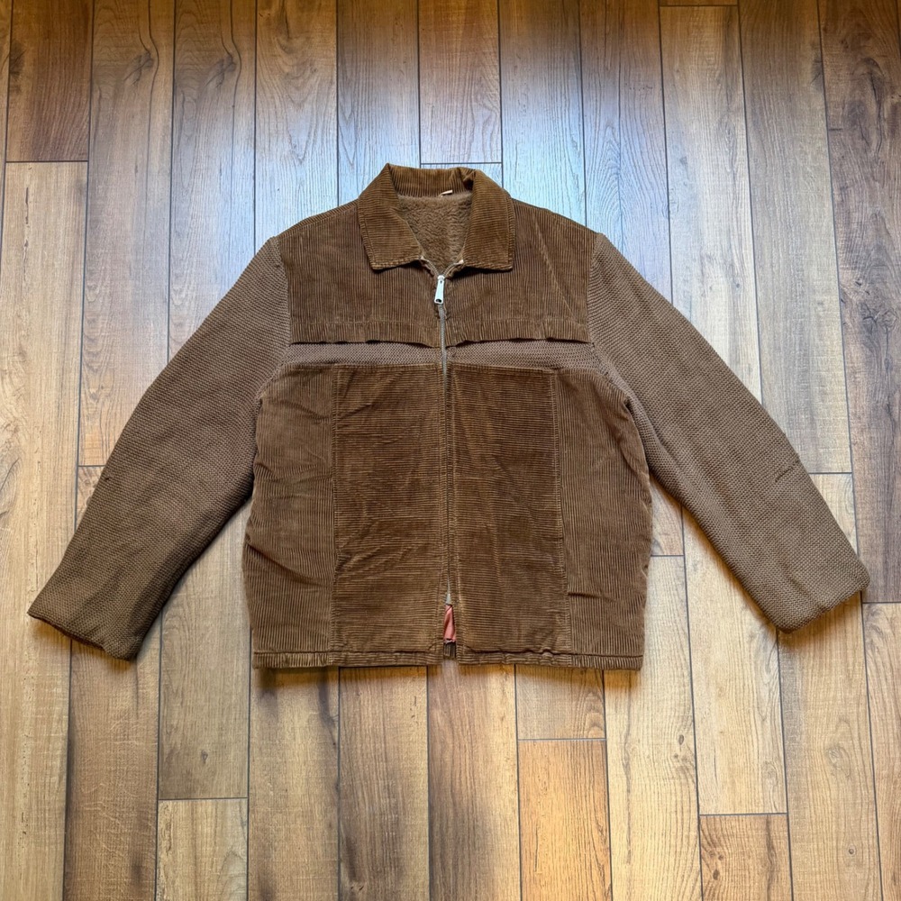 Vtg 70s Corduroy Knit Mixed Media Jacket Faux Shearling Lined SMCO Zip Men's